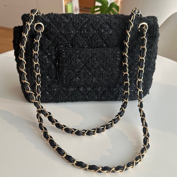 Lulus Black Tweed Lurex Chain Strap Shoulder Bag - Picture 3 of 4
